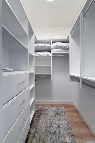 a view of walk in closet with empty racks