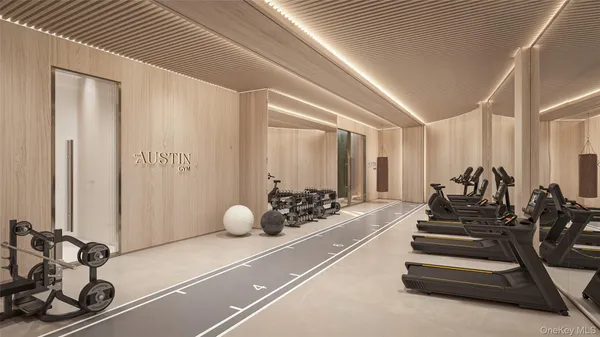 a hallway with a view of living room