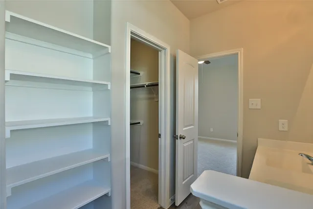 a bathroom with a shower and a toilet