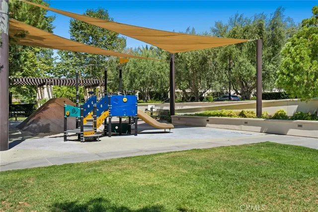 a view of a park with slide