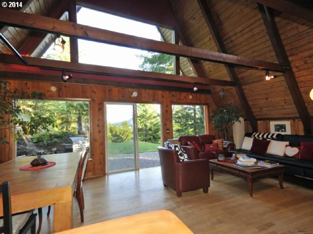 38215 Harolds Road Dexter, OR 97431 - Photo 6 of 16 a living room with fireplace furniture and a floor to ceiling window