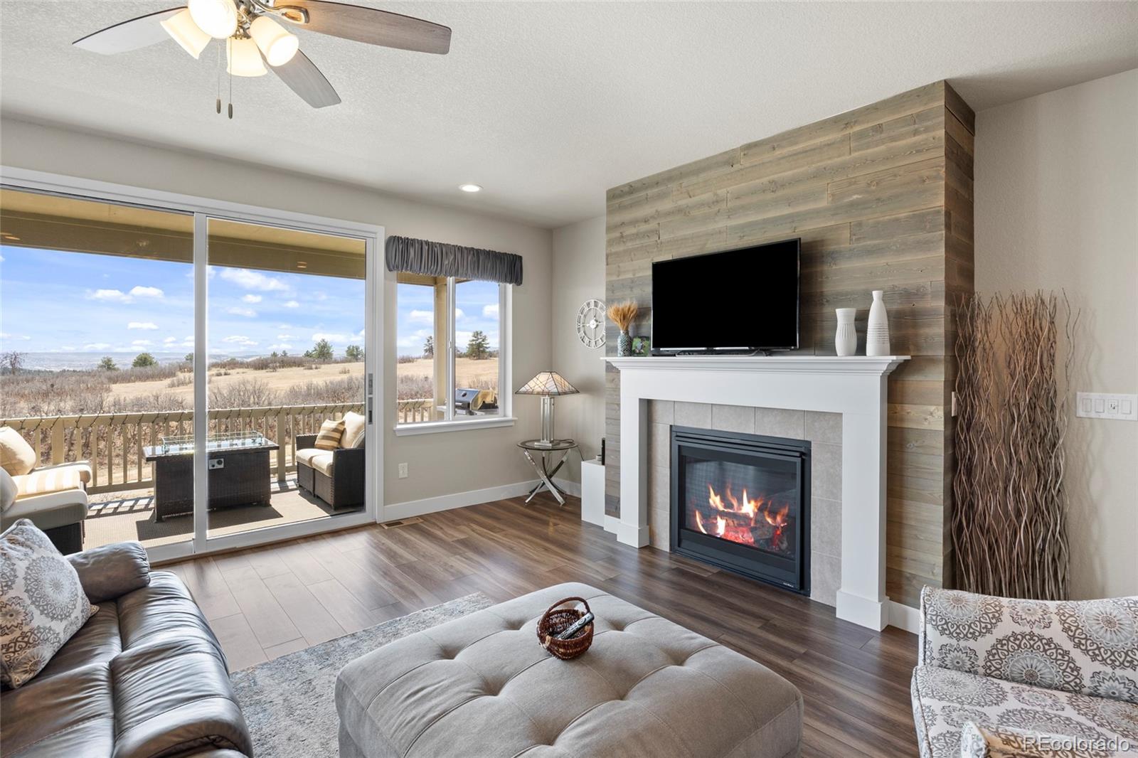 164 Rockingham Circle Castle Pines, CO 80108 - Photo 8 of 43 a living room with furniture a fireplace and a flat screen tv