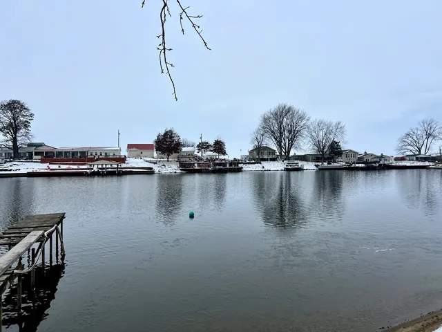 a view of a lake with boats