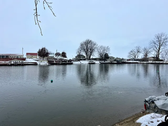 a view of a lake with boats