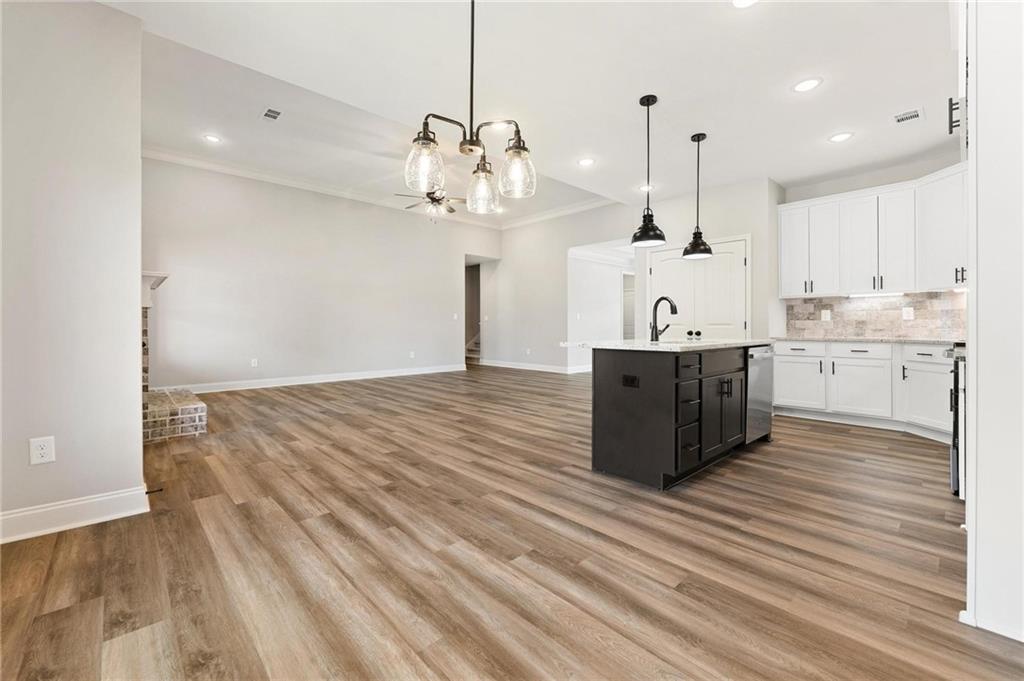 280 Camden Loop Jefferson, GA 30549 - Photo 15 of 43 a large room with kitchen island stainless steel appliances a large counter space a sink and a window