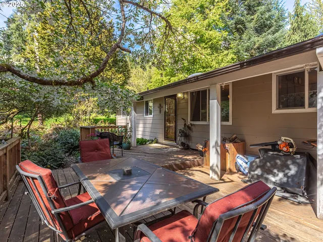 a backyard of a house with seating space