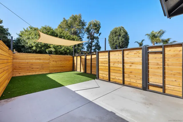 a view of a garden with an outdoor space