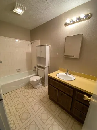 a bathroom with a sink a toilet and a mirror