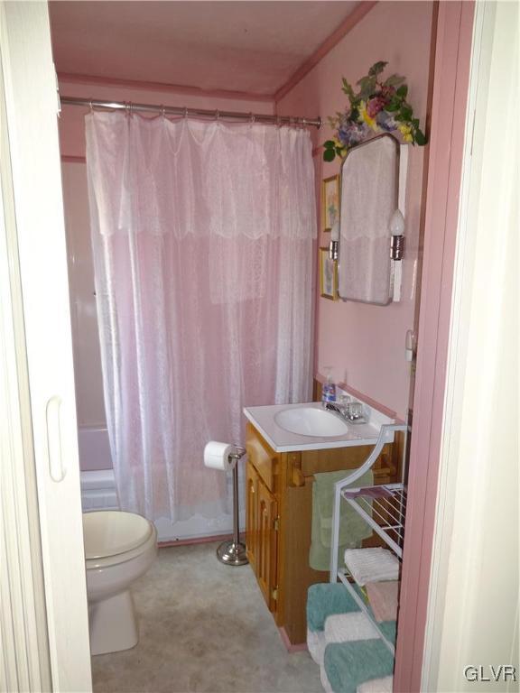 583 Shooktown Road Bangor, PA 18013 - Photo 32 of 44 a bathroom with a sink a toilet and shower curtain