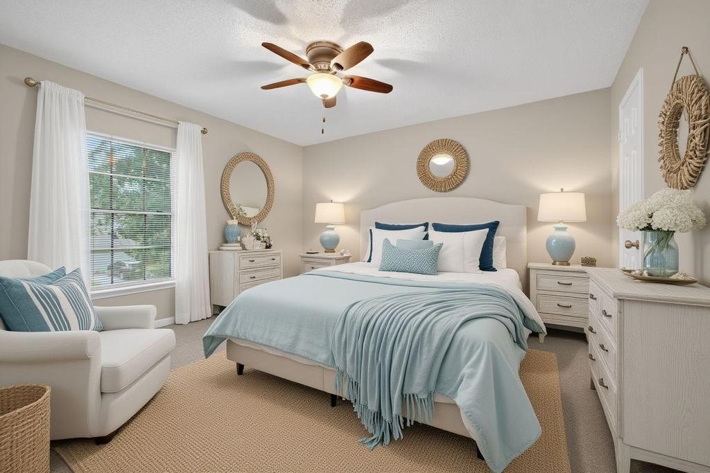8815 Stoney Bend Drive Spring, TX 77379 - Photo 21 of 50 This bright and inviting bedroom features a ceiling fan, and ample natural light from a large window. The room is complemented by neutral walls creating a serene and comfortable atmosphere.