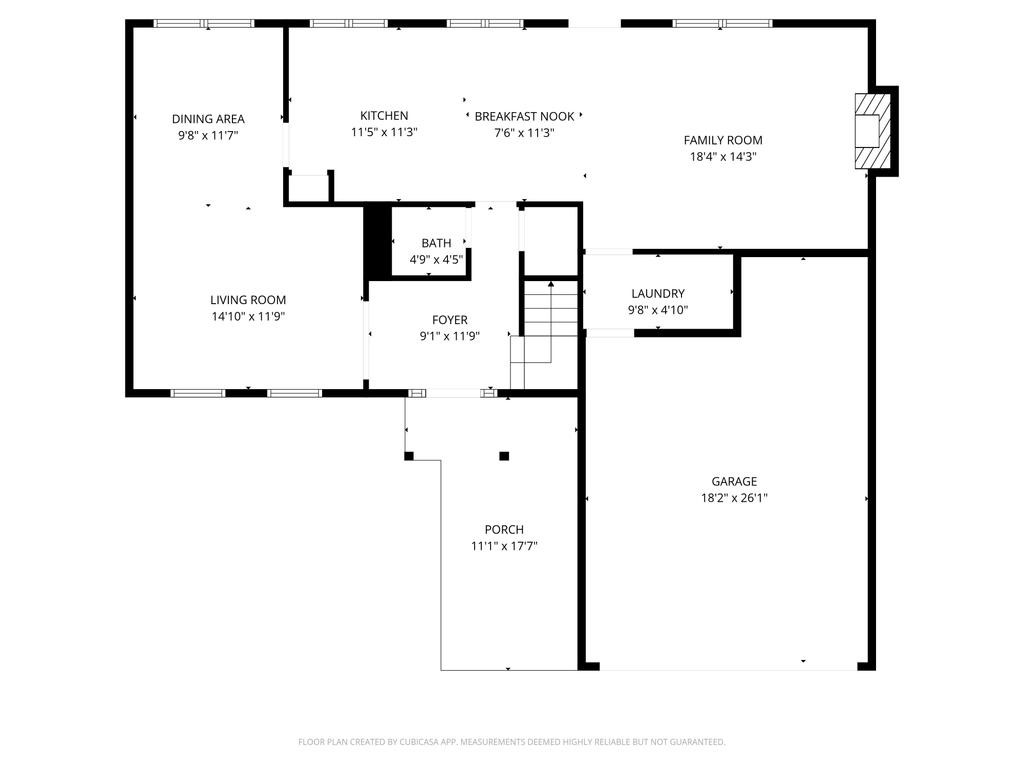 8815 Stoney Bend Drive Spring, TX 77379 - Photo 48 of 50 This is a floor plan featuring a spacious layout with a living room, dining area, kitchen with breakfast nook, family room, single bathroom, laundry area, and a large garage. The porch is accessible from the foyer, offering a welcoming entrance.