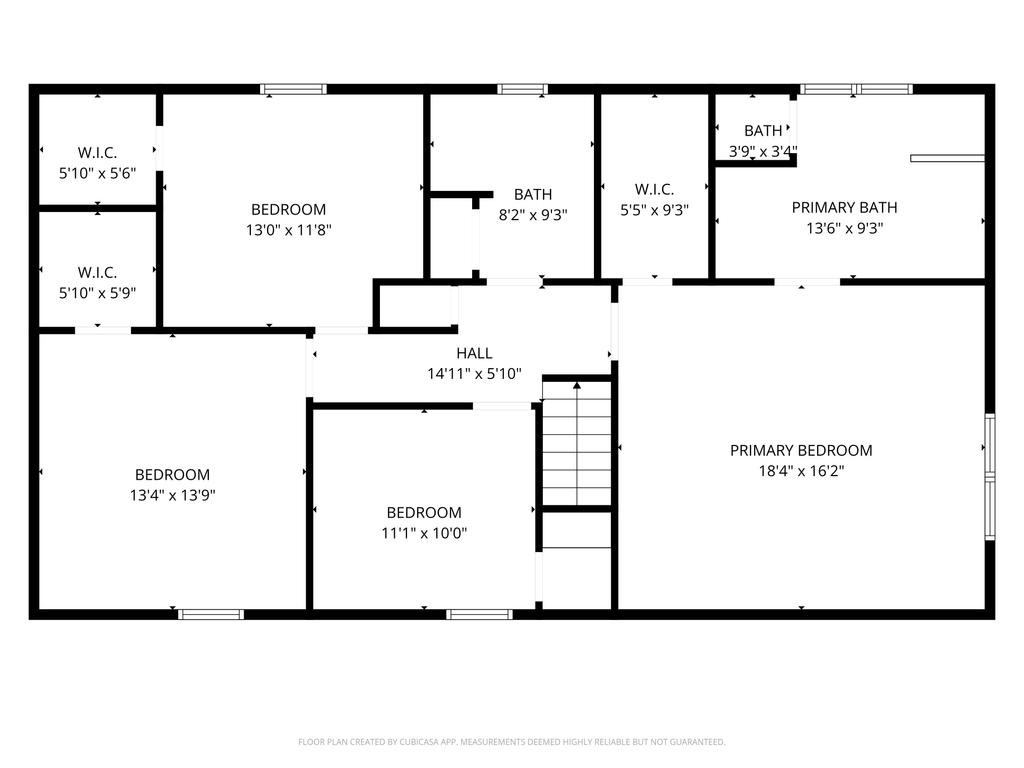 8815 Stoney Bend Drive Spring, TX 77379 - Photo 49 of 50 This floor plan features three bedrooms, including a spacious primary bedroom with an en-suite bath and walk-in closet. There are two additional bedrooms, each with their own walk-in closets. The layout includes a hall, an extra bathroom, and a stairway access point.