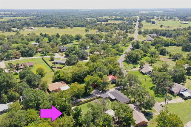an aerial view of residential houses with outdoor space and street view