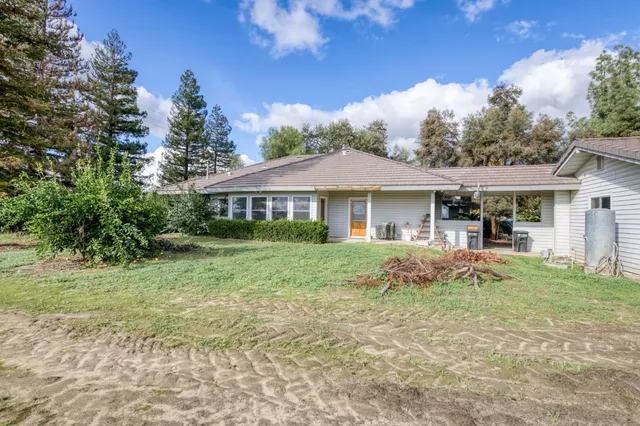 a view of a yard with an tree