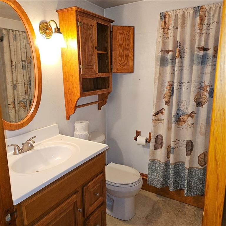 111 Laughlin Street Dawson, PA 15428 - Photo 11 of 21 a bathroom with a sink a toilet and shower curtain