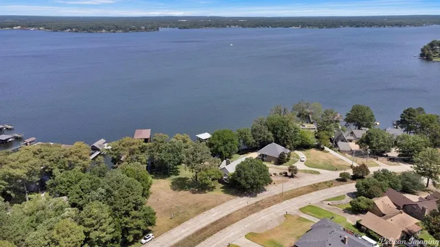 a view of a lake in middle of the town