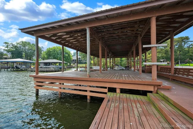 a view of a lake with a large trees
