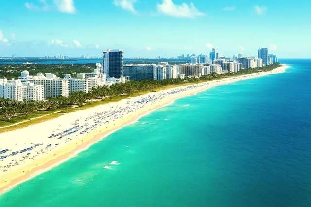 a view of a city with lawn chairs