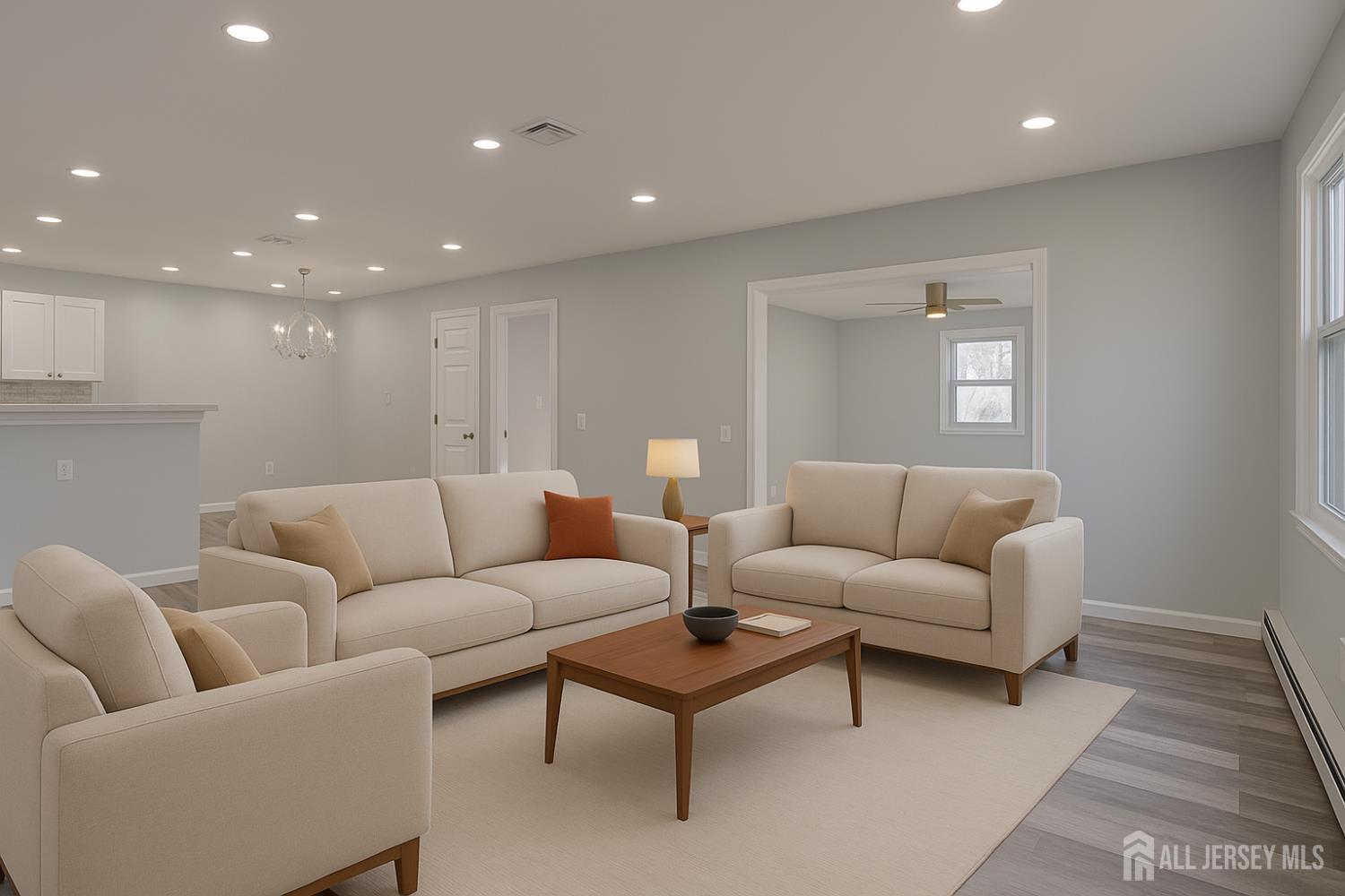 a living room with furniture and a couch