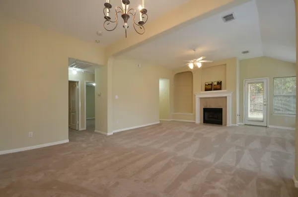 a view of a livingroom with a fireplace