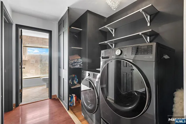 a utility room with dryer and washer