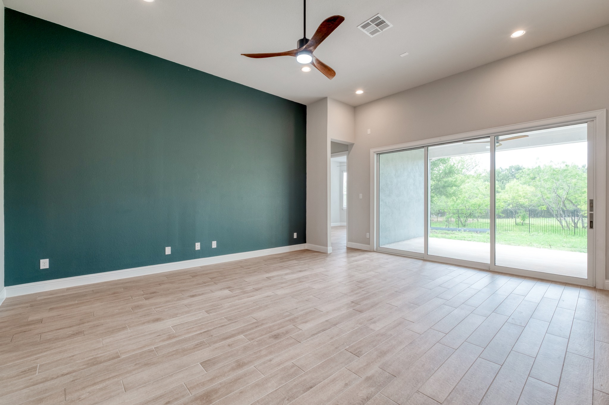 359 Raptor Beak Way Cedar Creek, TX 78612 - Photo 4 of 29 The living room features an accent wall, adding a bit of personality to this bright and open gathering space
