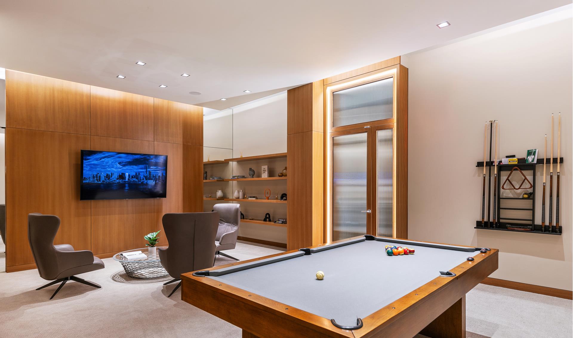 611 West 56th Street, Unit MAIS-ONWEST Manhattan, NY 10019 - Photo 13 of 38 a room with furniture pool table and windows
