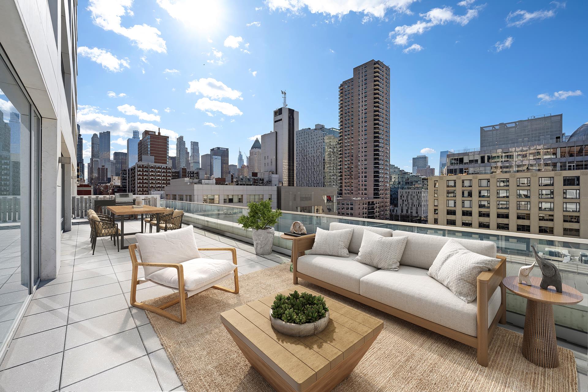 611 West 56th Street, Unit MAIS-ONWEST Manhattan, NY 10019 - Photo 2 of 38 a balcony with furniture and a city view