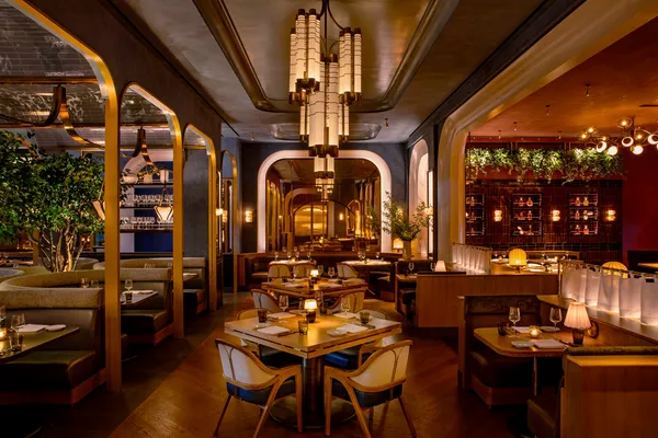 a outdoor dining space with furniture