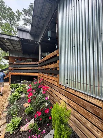 a view of a patio with swimming pool