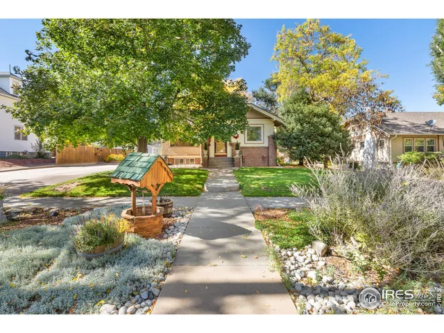 a view of a park with large trees