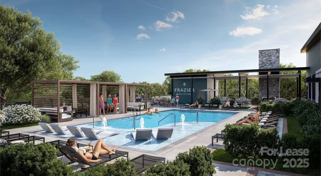 a view of a house with backyard outdoor seating and swimming pool