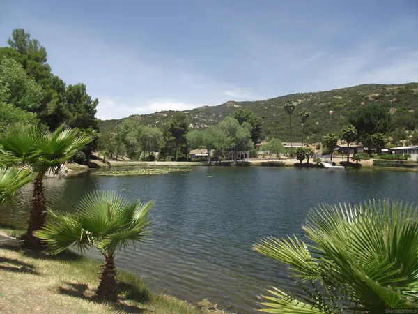 a view of a lake with a mountain in the background