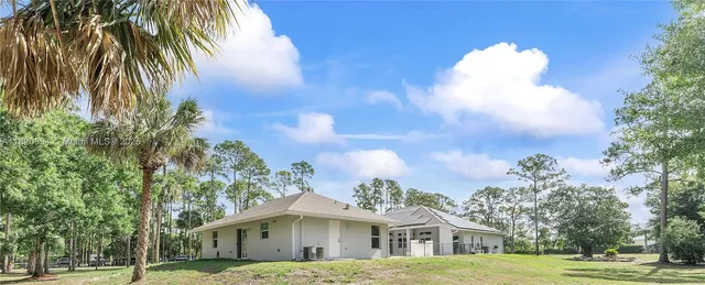 a view of a yard with a tree
