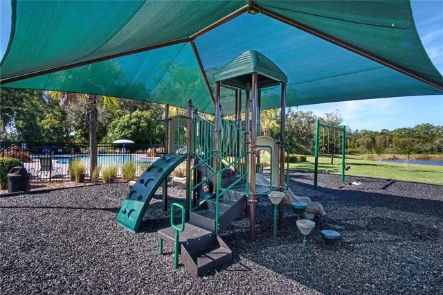 a view of a park with slide