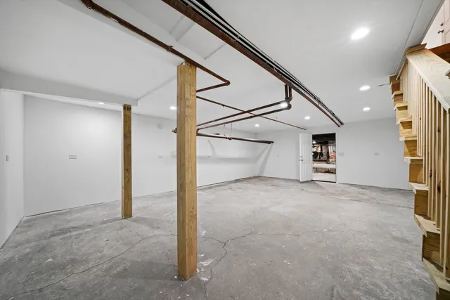 a view of a garage with storage