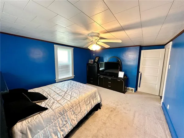 a bed room with a bed and a television