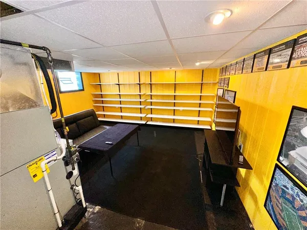 a view of a room with windows