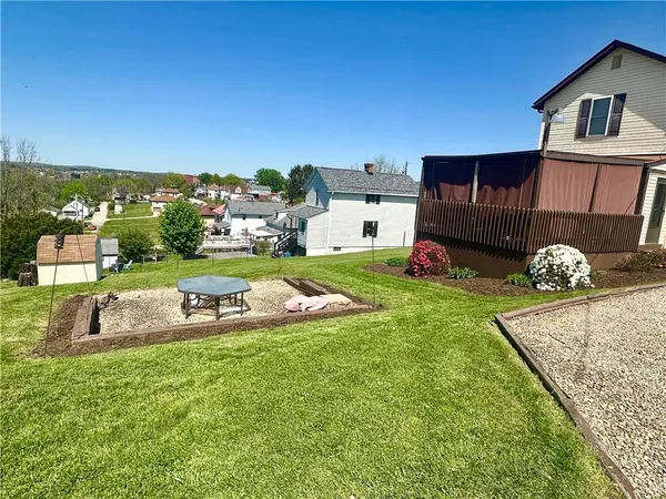 a view of a house with swimming pool and a yard