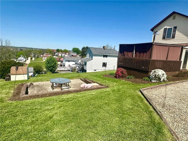 a view of a house with swimming pool and a yard