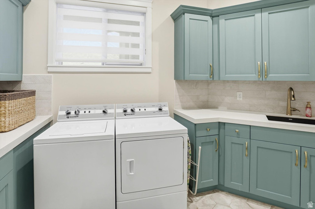 534 East Fish Hatchery Road Mantua, UT 84324 - Photo 32 of 87 Laundry room featuring cabinet space and washer and dryer