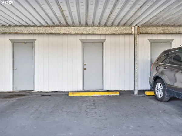 a view of yard with car parked