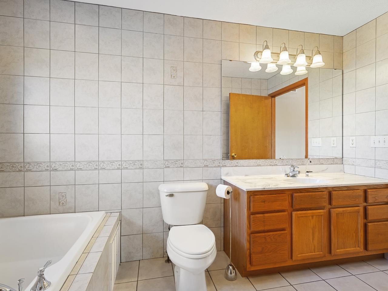 728 Westmore Road Davis, IL 61019 - Photo 19 of 45 a bathroom with a granite countertop toilet a sink and bathtub