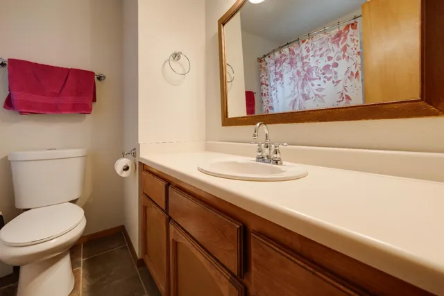 a bathroom with a toilet a sink and mirror