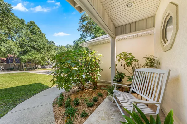 a view of porch and garden