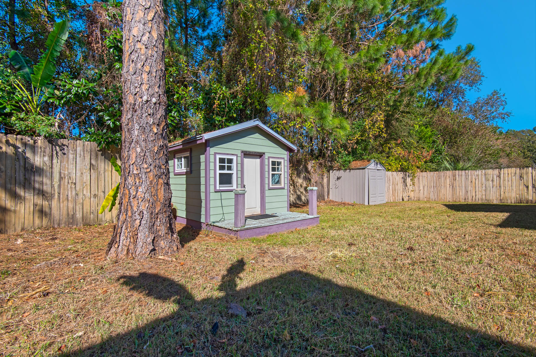 74 Garden Street Santa Rosa Beach, FL 32459 - Photo 33 of 43 a view of a backyard with a tree and wooden fence