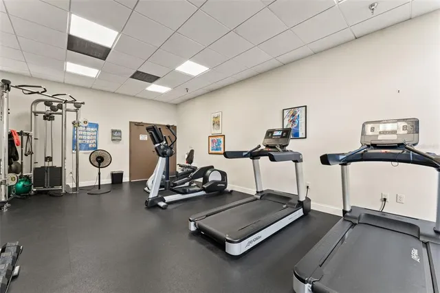 a view of a room with gym equipment