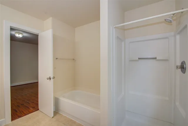 a bathroom with a bathtub