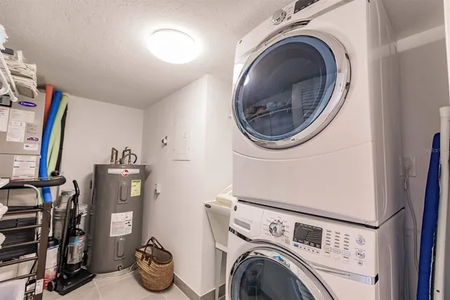 a storage room with dryer and washer