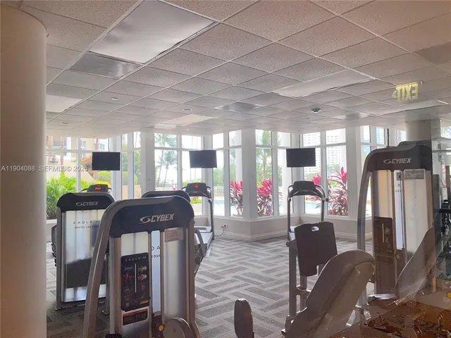 a view of a room with gym equipment